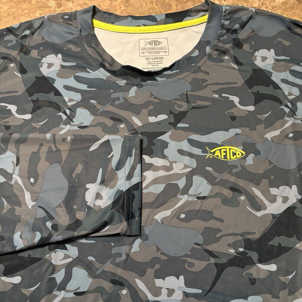 AFTCO Men's Grey Camo Performance Shirt with Yellow Logo